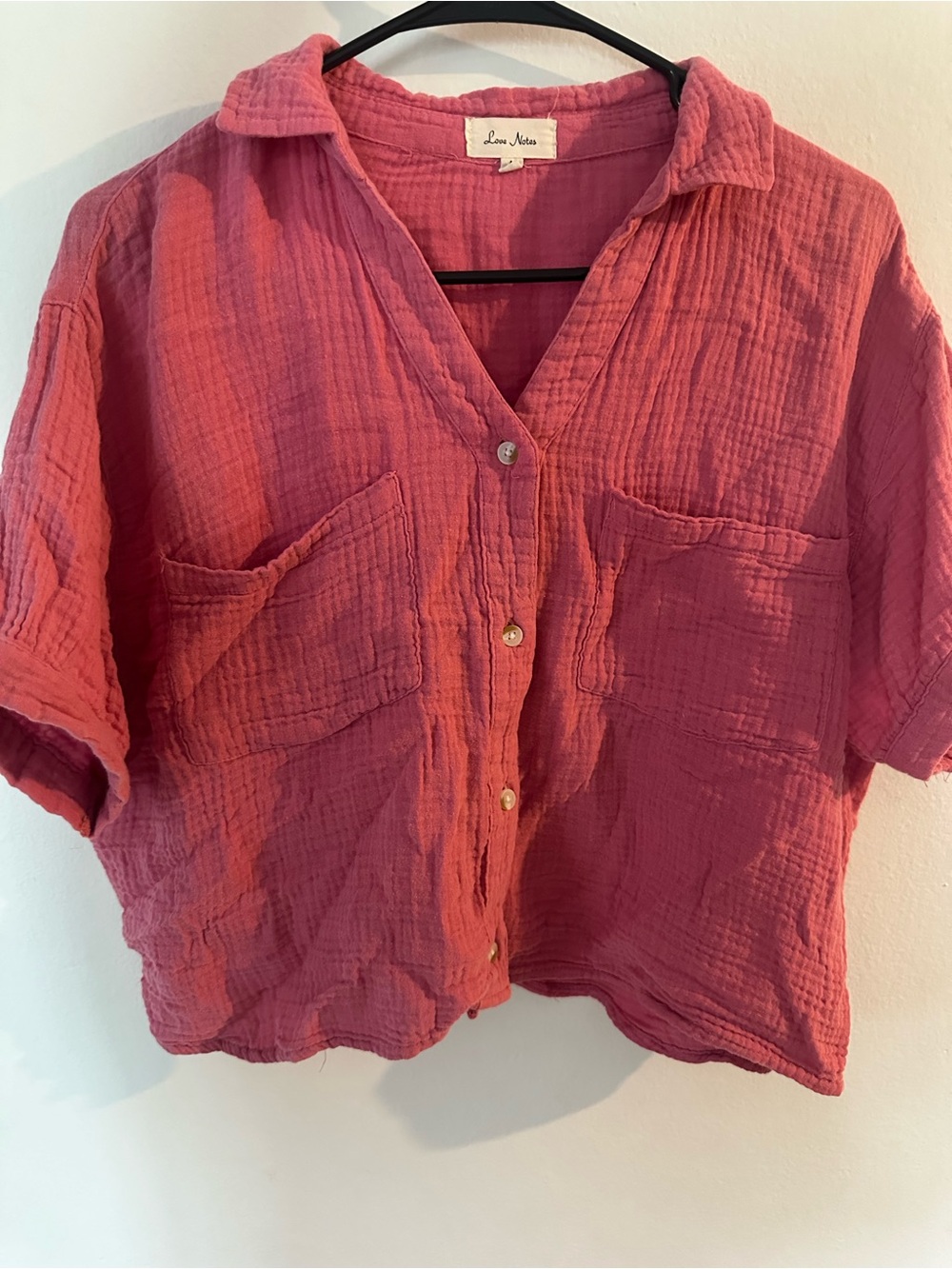Love notes Pink Gauze Button-Front Pocket Top